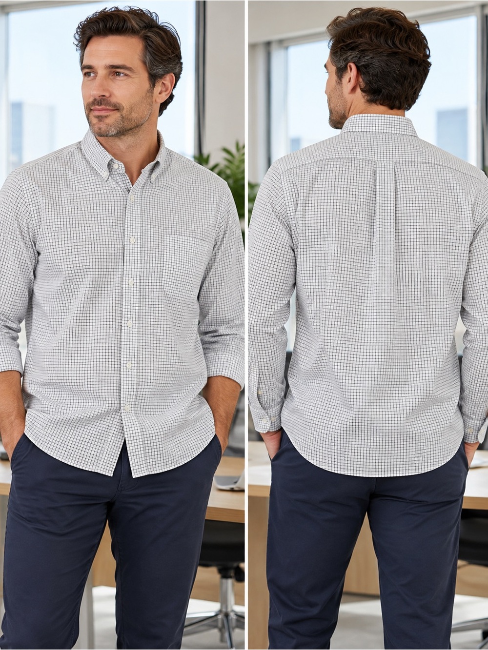 J.Crew Secret Wash Stretch Shirt Mens Sz Large White Navy Gingham Check Button